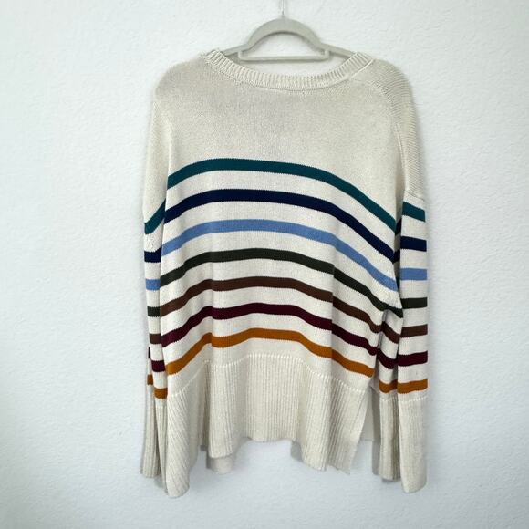 Gap Women Drop Shoulder Crew Sweater Size XL Cotton Striped Neutral Winter Beige - Picture 4 of 8